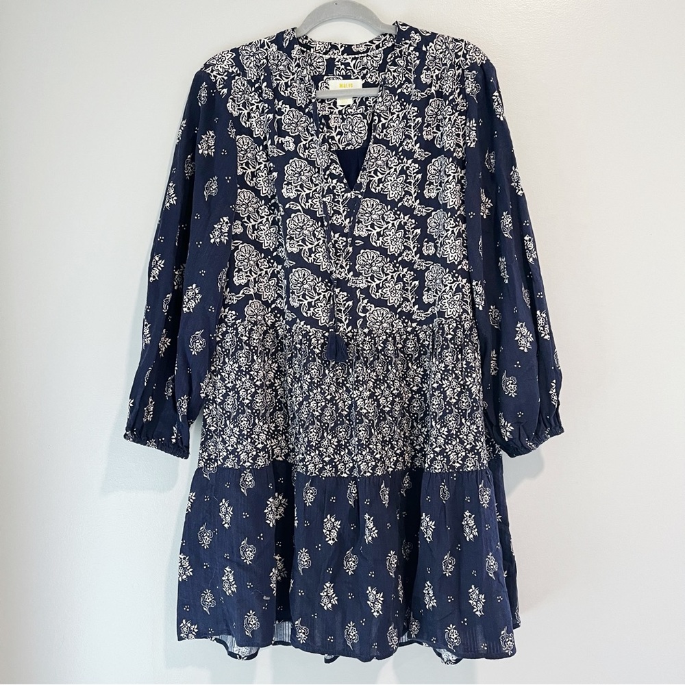 Maeve Carlita Tunic Dress Long Sleeves V Neck BOHO Floral Patchwork - Picture 8 of 12